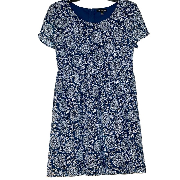 As U Wish Dresses & Skirts - Women’s As U Wish Navy Blue And Cream‎ Floral Short Sleeve Dress Size S Lined